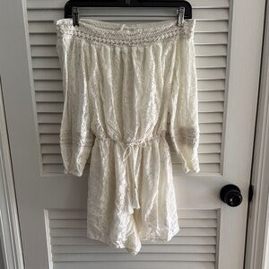 Hollister Cream Lace Off-Shoulder Romper